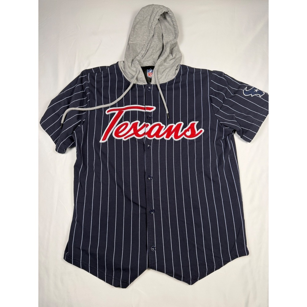 NFL Houston Texans Pinstripe Button Up Jersey Hoodie Men's L/G
